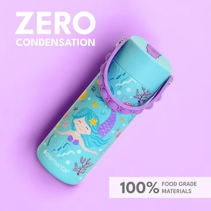 Elemental Insulated Kids Water Bottle, Stainless Steel Water Bottle with Straw Lid & Pop-It Handle, Leak-Proof Water Bottles for School, Boys or Girls, Travelling and Sports, 18oz - Mermaid - color: Mermaid