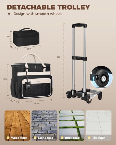 Ytonet Rolling Laptop Bag with Insulated Lunch Box, 15.6 In Rolling Briefcase for Women with Large Cup Holder, Detachable Trolley Roller Underseat Bags for Work, Office, Teacher, Travel, Black Beige - color: Black Beige