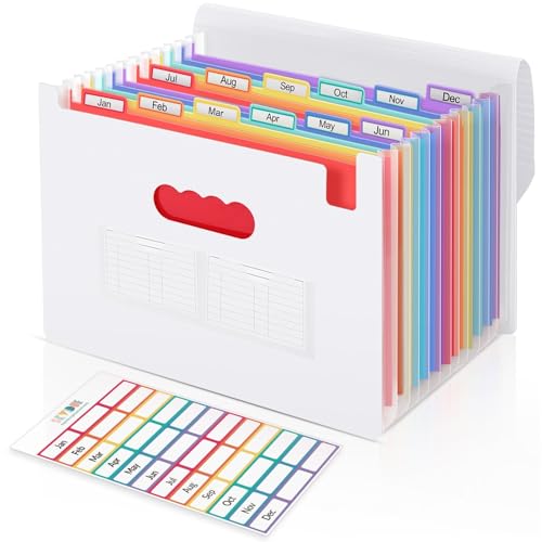 SKYDUE Accordion File Organizer, Expanding File Folder with 13 Pockets, Portable Document Paper Bill Receipt Organizer, Home School Office Supplies, Letter A4 Size White - color: White
