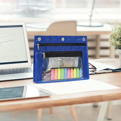 YoeeJob 18 Pack 1 Inch Expandable Zipper Pencil Pouches with Clear Window for 3 Ring Binder, Suitable for School & Office（Blue） - color: Blue