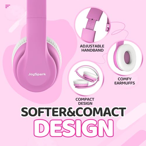 JoySpark Kids Bluetooth Headphones, Lightweight Wireless Headphones for Kids, 85/94dB Volume Limited, 60 Hours Playtime, Bluetooth 5.3, Over-Ear Toddler Headsets with Built-in Mic-Pink - color: Pink