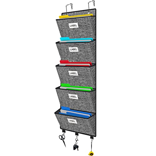 Homyfort Over the Door File Organizer, Hanging Wall File Folders with 5 Large Pockets for Papers, Charts, Mails, Magazine, Office and Back To Supplies Storage and Organization (Black) - color: Deep Black