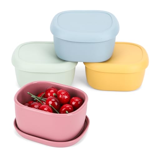 4 pcs 10 oz Silicone Snack Containers for Kids Small Food Containers with Lids, Fruit Container for Lunch, Stackable Lunch Container for Kids, Daycare, School and Travel - size: 10oz-4pcs