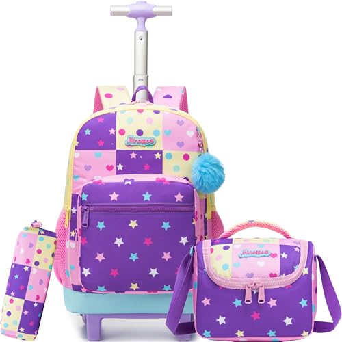 Rolling Backpack for Girls,Backpack with Wheels for Kids 8–12,Lightweight Wheeled School Backpack with Lunch Box,Cute Bookbag for Elementary and Middle School - color: Pink Dot
