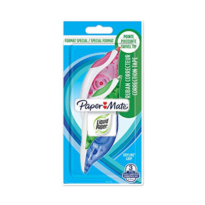 Paper Mate Liquid Paper DryLine Grip Correction Tape | Pink & Blue | 2 Count