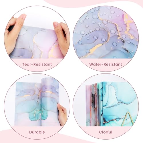 Ddaowanx 12 pcs Folders with Pockets, 3 Hole Punched Heavy Duty Binders Folders for 3 Ring Binder,Cute Marble Colors Pocket Folders for School Office (12)