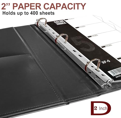 Large 2 Inch D-Ring 3 Ring Binder, Faux Leather, Black | Faux leather inside and out; large cover fits 8.5 x 11 paper, sheet protectors, dividers, certificates, and files. - color: Black, size: 2 Inch