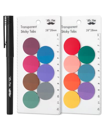 Mr. Pen- Round Transparent Sticky Notes, 1.1” Diameter, 14 Pads, 560 Sheets | Colorful, Water-Resistant See-Through Sticky Notes & Fineliner, Smooth Writing, Note Tabs for Bible Journaling, Studying - color: Retro, size: 560 pcs