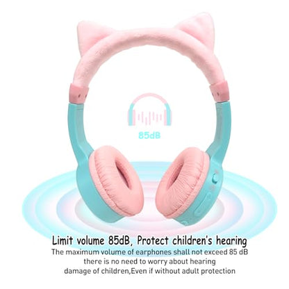 Cat Ear Kids Headphones, Bluetooth Wireless Headphones for Kids, 85dBA Volume Limited, FunShare, Girls Toddlers Children Headset for School/Learning/iPad/Travel - style: Cat Ear