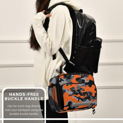 Orange Camouflage Kids Lunch Box Insulated Lunch Bags Cooler Tote Bag with Removable Shoulder Strap for Boy Girl Student 20849247 - color: Orange Camouflage