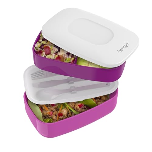 Bentgo Classic Stackable 3-Compartment Adult Bento-Style Lunch Box | Removable Utensil Set and Sealing Strap, BPA-Free, Food Container Ideal for Meal Prep, Work, and On the Go (Purple) - color: Purple