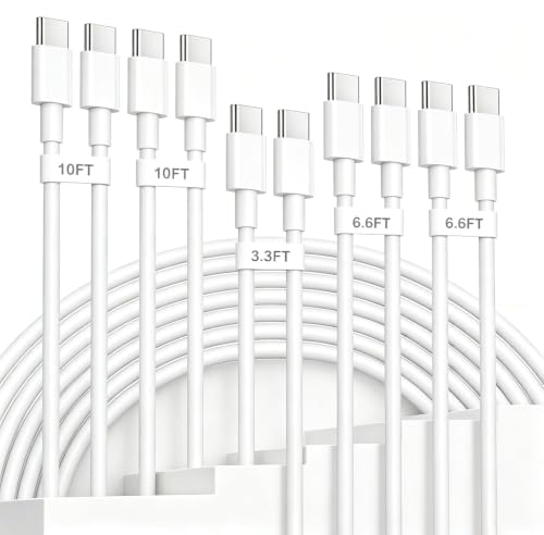 USB C to USB C Cable 5-Pack, Type C Cord | for iPad, iPhone 17 16 15 Pro Max, Galaxy S25/S24 USBC to USBC Cable[10/10/6.6/6.6/3.3FT] - color: White