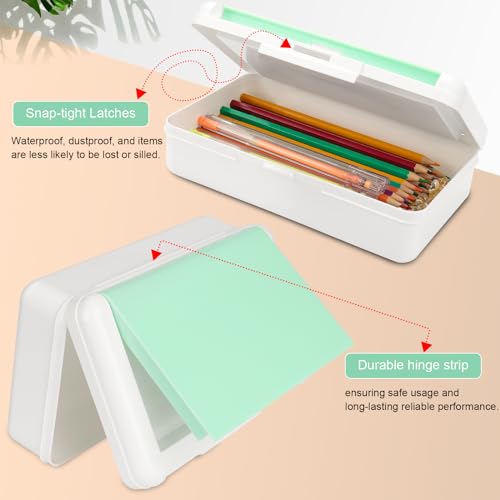 SFLHHDM Pencil Box, Double Layer Large Capacity, White Green, 1pcs | Plastic, Snap-tight Lid, Stackable Storage, For Gel Pen Pencils Crayons - color: White Green-1pcs
