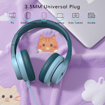 Candy Bila Kids Headphones, Wired Headphones for Kids Over Ear with Microphone, 85/94dB Volume Headphone for Girls Boys, Foldable Headphone for Learning & Entertainment, Gradient Green - color: Gradient Green