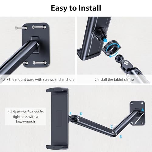 CreaDream Wall Mount for iPad, Aluminium Adjustable & Extendable Holder Arm, Fits 4.7-13" Tablets, Phones, Kindle Fire HD, Galaxy Tab, Samsung Galaxy - size: Long-Two Arm for Wall