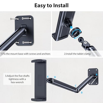 CreaDream Wall Mount for iPad, Aluminium Adjustable & Extendable Holder Arm, Fits 4.7-13" Tablets, Phones, Kindle Fire HD, Galaxy Tab, Samsung Galaxy - size: Long-Two Arm for Wall