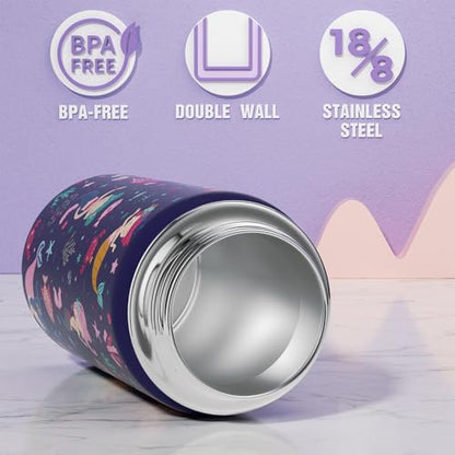 Fimibuke Kids Insulated Water Bottle, 14oz BPA FREE Double Wall Vacuum Tumbler 18/8 Stainless Steel Leak Proof Kids Cups with Straw Metal Water Bottle for School Boys Girls, 2 Pack - color: Fairy & Mermaid