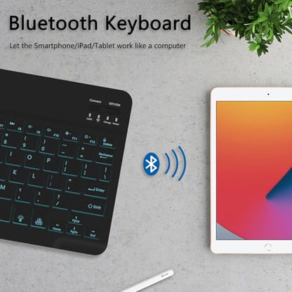 for Bluetooth Keyboard, Cute Tablet Stand Adjustable & Foldable, 7-Color Wireless Rechargeable Keyboard for iPad, iPad Pro/Mini/Air， Samsung Xiaomi Tablets, etc - Black - color: B-Backlight Keyboard-Black