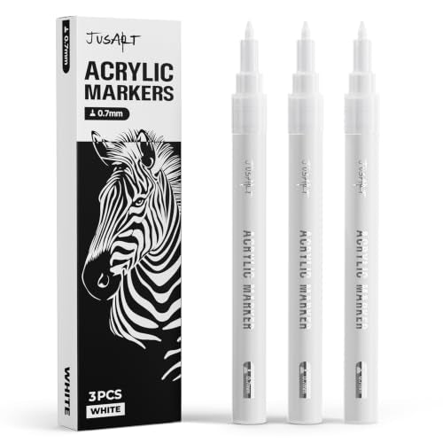 JusArt 0.7mm Fine Point White Permanent Markers, 3 Pack | White Acrylic Paint Pen for Rock Painting, Art Projects, Ceramic, Glass, Wood, Metal, Fabric, DIY, Ideal for Art Supplies - color: White, size: 3 PCS