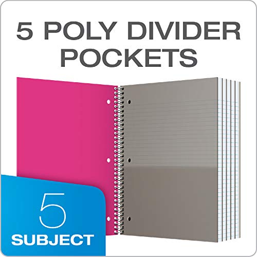 Oxford 5 Subject Notebook, Journal, 11 x 9 Inch, Assorted Covers, 200 Sheets, College Ruled, Perforated Spiral Notebook, Durable Poly Cover (10588) (Pack of 8) - size: (Pack of 8)