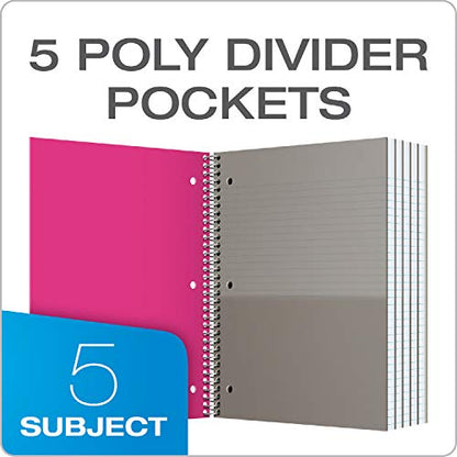 Oxford 5 Subject Notebook, Journal, 11 x 9 Inch, Assorted Covers, 200 Sheets, College Ruled, Perforated Spiral Notebook, Durable Poly Cover (10588) (Pack of 8) - size: (Pack of 8)
