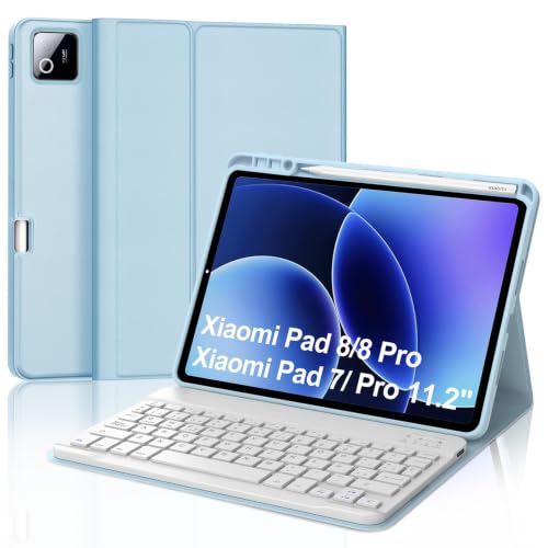 IVEOPPE Keyboard Case for Xiaomi Pad 8/8 Pro/Pad 7/7 Pro 11.2 Inch | Magnetic Detachable Bluetooth Connection,Pencil Holder,Stain-Resistant Full Protective Cover, Rechargeable, Blue - color: Sky Blue(Non-Backlit Keyboard)