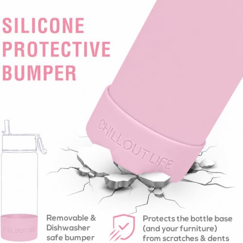 CHILLOUT LIFE 17oz Kids Insulated Stainless Steel Water Bottle with Leak Proof Straw Lid & 144 Stickers - color: Blush Pink, style: 17 oz