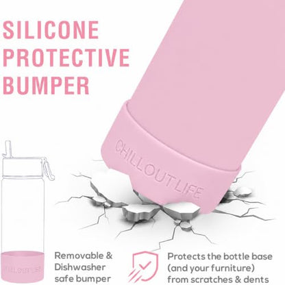 CHILLOUT LIFE 17oz Kids Insulated Stainless Steel Water Bottle with Leak Proof Straw Lid & 144 Stickers - color: Blush Pink, style: 17 oz