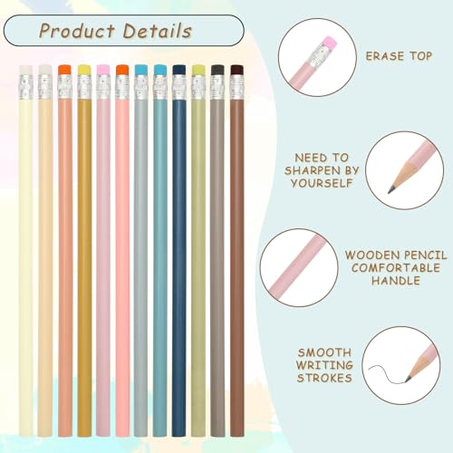 Whaline 48Pcs Boho Colorful Pencil with Erasers Christmas Wooden Pencils Unsharpened Writing Drawing Pencil for Xmas Party Supplies Stocking Stuffer Students Graduation Office Stationery Gift - color: Boho