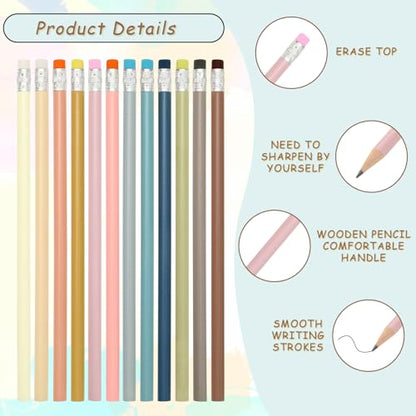 Whaline 48Pcs Boho Colorful Pencil with Erasers Christmas Wooden Pencils Unsharpened Writing Drawing Pencil for Xmas Party Supplies Stocking Stuffer Students Graduation Office Stationery Gift - color: Boho