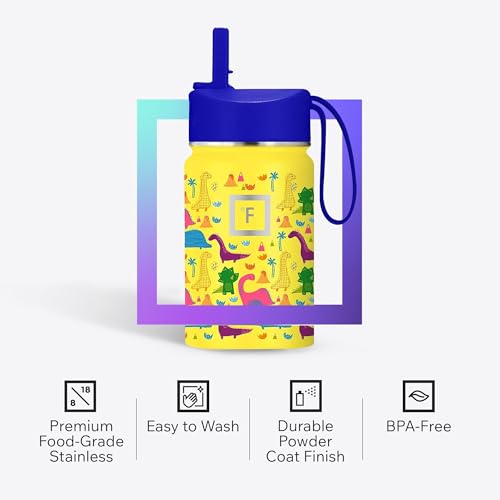 IRON °FLASK 10 oz Kids Insulated Water Bottle | Vacuum Insulated Kids Water Bottle with Leakproof Straw Lid & 20 Name Stickers - BPA Free (Dino Mates) - color: Dino Mates, size: 10 Ounces