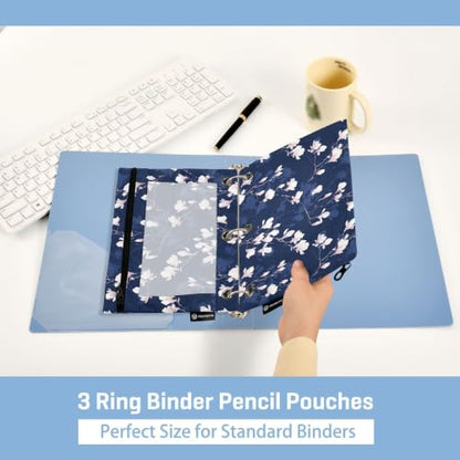 Gredecor 3 Ring Binder Pencil Pouch, Magnolia White Flowers on Navy Blue Zippered Pen Case Pouches with Clear Window, 2 Pack Stylish Office & School Supplie - color: Magnolia White Flowers on Navy Blue