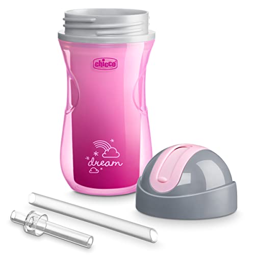 Chicco Insulated Straw Sippy Cup 12+ Months, 9oz Toddler Training Cup with Spill-Free Flip-Top Lid, BPA-Free 2-Pack, Dream Pink/Purple - color: Dream Pink/Purple, size: 9 Ounces
