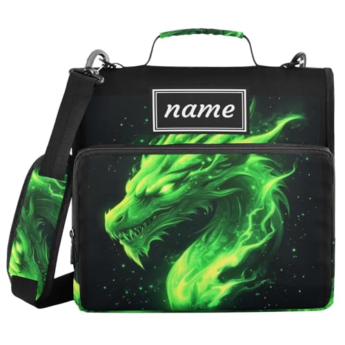 Kcldeci Personalized Zipper Binder 3 Ring，Green Fire Head of Dragon Custom Zipper Binder Organizer 1.5inch for School and Office Expanding File Folder - color: E3