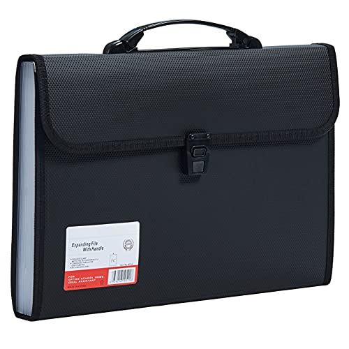 Legal Size 13 Pocket Accordian File Organizer Expanding File Folder for FC A4 Paper, Briefcase File Case with Durable Handle & Buckle Closure for School Home & Business (Black-2) - color: Black-2