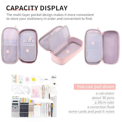 CICIMELON Durable Pencil Case Big Storage Pen Pouch Bag for School Supplies Office College Teen Girls Adults, Pink - color: Pink