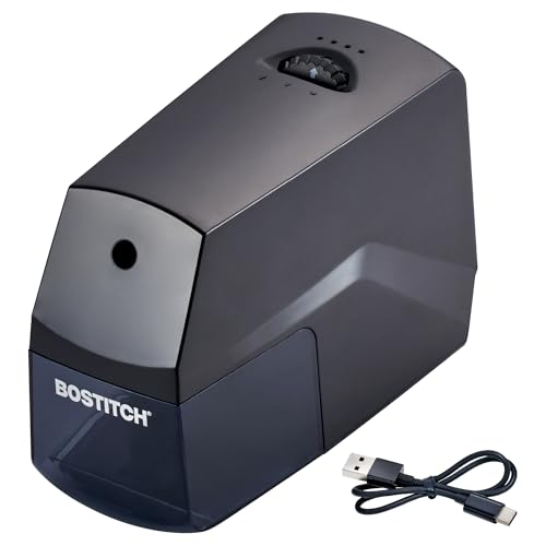 Bostitch Portable Rechargeable Battery Horizontal Pencil Sharpener Helical Blade for No.2/Colored Pencils, Black - color: Black, style: Personal