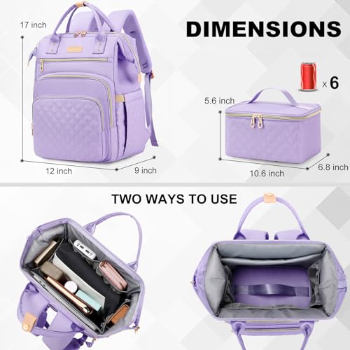 AIJIEKE Lunch Backpack for Women, 15.6 Laptop Backpack, Lunch Box, Purple | Water resistant computer bag with insulated leakproof cooler. Travel meal prep backpack for nurse, teacher, college commute - color: Purple