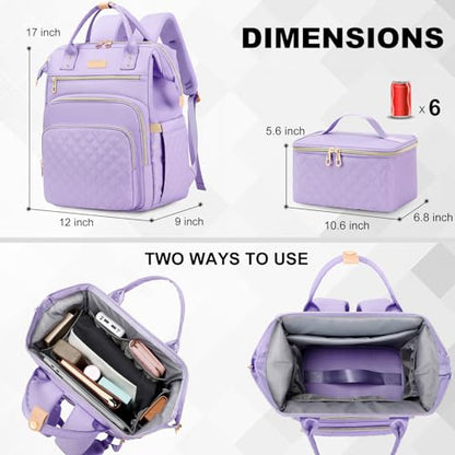 AIJIEKE Lunch Backpack for Women, 15.6 Laptop Backpack, Lunch Box, Purple | Water resistant computer bag with insulated leakproof cooler. Travel meal prep backpack for nurse, teacher, college commute - color: Purple