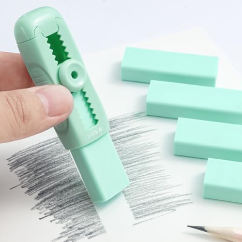 M&G 4+1 Pack Rubber Erasers Sliding Retractable Eraser, Soft Cute Erasers Push Pull Large Pencil Eraser with Plastic Sleeve 4 Refill Eraser for Students Kids, School Office Home Supplies (Green) - color: Green