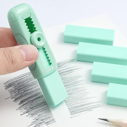 M&G 4+1 Pack Rubber Erasers Sliding Retractable Eraser, Soft Cute Erasers Push Pull Large Pencil Eraser with Plastic Sleeve 4 Refill Eraser for Students Kids, School Office Home Supplies (Green) - color: Green