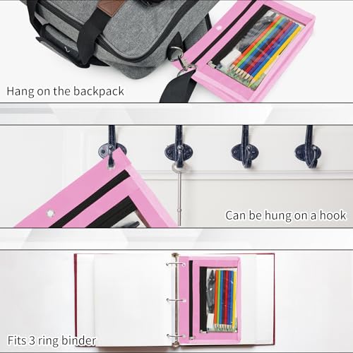 YoeeJob 18 Pack 1 Inch Expandable Zipper Pencil Pouches with Clear Window for 3 Ring Binder, Suitable for School & Office（Pink） - color: Pink