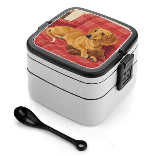 Dachshund Weiner Pet Dog Bento Box Adult Lunch Box Sealed Bento Lunch Boxes Double Layer Bento Boxes Leak Proof Lunch Containers Ideal for Meal Prep, Work, And On The Go Camping