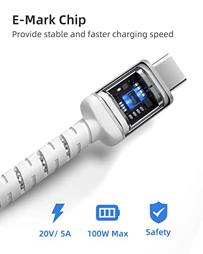 imuto USB C to USB C Cable (6.6ft, 2-Pack) 100W Fast Charging Cable Braided for iPhone 15/15Pro/15Plus/15ProMax MacBook Pro 2020,iPad Pro 2020, iPad Air 4,Samsung Galaxy S23+/S23 Ultra (Sliver) - color: Silver