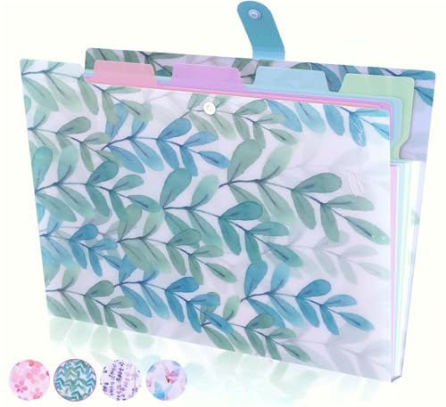 Folder Organizer Expanding File Folder Patternted - Accordion Document Organizer with 5 Pockets and Labels, Waterproof A4/Letter Size for School Office Home (Green Plants) - style: Green Plants