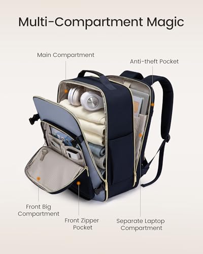 LOVEVOOK 40L Travel Backpack for Women & Men, Airline Approved Carry On Luggage with 3 Packing Cubes, TSA Overnight Bags, Waterproof Personal Item Bag, Weekender Essentials Backpacks fits 17" Laptop - color: Ink Blue-grey Blue-black, size: Large