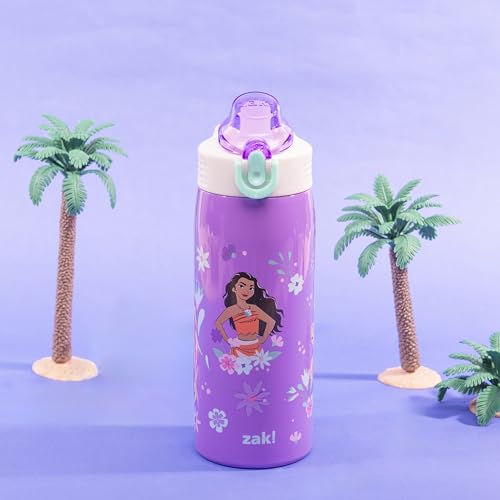 Zak Designs Disney Princess Sage Kids Water Bottle For School or Travel, 19oz Stainless Steel Water Bottle With Straw, Handle, and Leak-Proof, Pop-Up Spout Cover (Ariel, Moana, Rapunzel, Tiana) - color: Princess (Ariel, Moana, Rapunzel, Tiana)