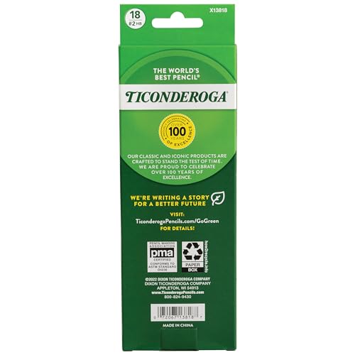 Ticonderoga Wood-Cased Pencils, Pre-Sharpened, #2 HB Soft, Yellow, 18 Count - size: 18 Count (Pack of 1)