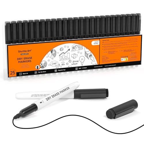 Shuttle Art Dry Erase Markers, 25 Pack Black Magnetic Whiteboard Markers with Erase, Fine Point Dry Erase Markers Perfect for Writing on Dry-Erase Whiteboards Mirrors Glasses for School Office Home - color: 25 Black