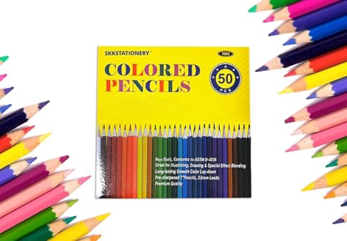SKKSTATIONERY 색연필 50개, 50가지 선명한 색상, 스케치, 예술, 컬러링 북용 드로잉 연필, 신학기